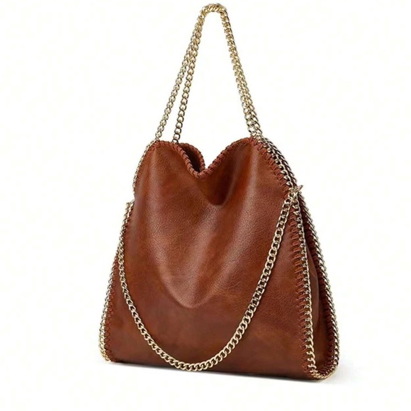 Luxe Soft Vegan Leather Chain Shoulder Tote Bag - Picture 12 of 16